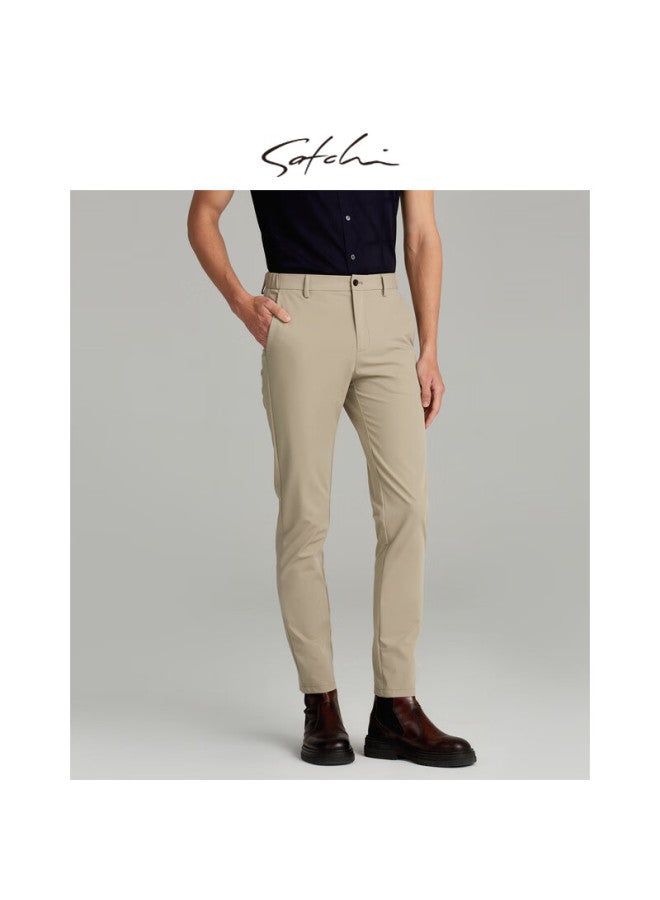 Satchi Shachi Cool And Easy-care Business Casual Pants For Men, High-stretch Draping Straight-leg Trousers, Lightweight Summer Style - Khaki 34 - Image 1