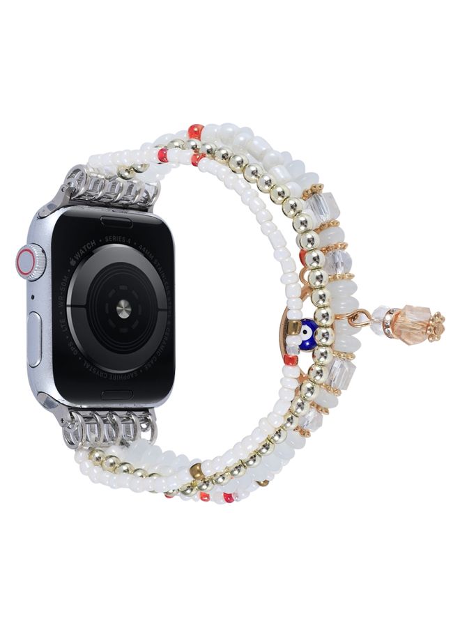 Replacement Strap Eye Bead Chain Watch Band For Apple Watch Series 9&8&7 41mm / SE 3&SE 2&6&SE&5&4 40mm / 3&2&1 38mm White