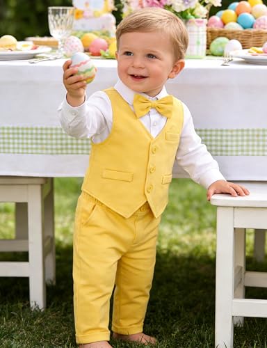 A&J DESIGN Baby Boy Yellow Outfit Easter Infant Halloween Wedding Gentleman Formal Dress Suit 6-9 Months - Image 3