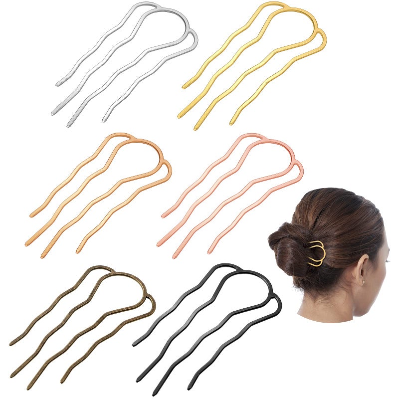 Chuangdi 6 Pcs French Hair Pin Metal Hair Forks Clip U Shaped Updo Bun Comb Hairpins 4 Prong Twist Side Comb for Buns Women Styling AccessoriesAssorted Color