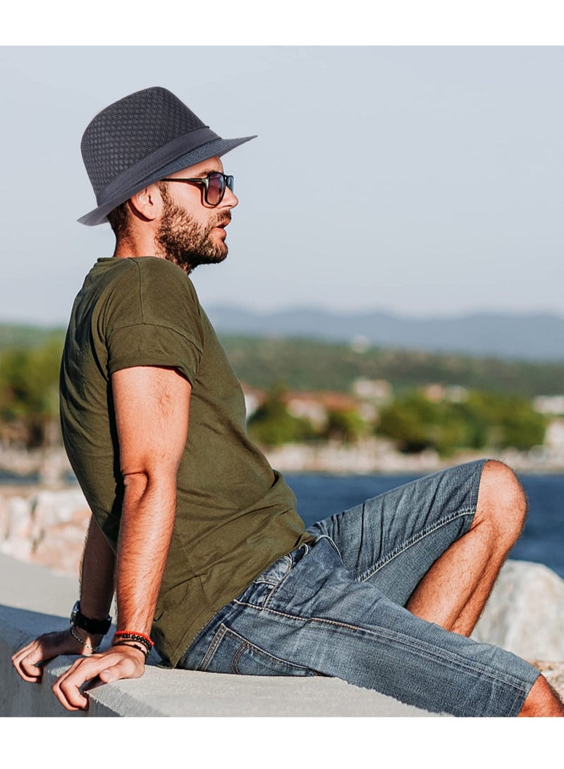 Excefore Fedora Hat For Men Women, 4 Pack Breathable Mesh Trilby Jazz Panama Fedora Hats Summer Beach Cap - Image 5