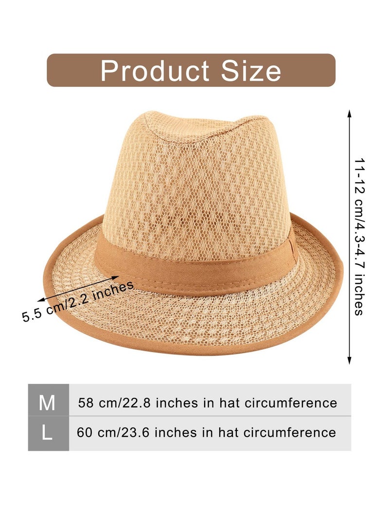 Excefore Fedora Hat For Men Women, 4 Pack Breathable Mesh Trilby Jazz Panama Fedora Hats Summer Beach Cap - Image 2