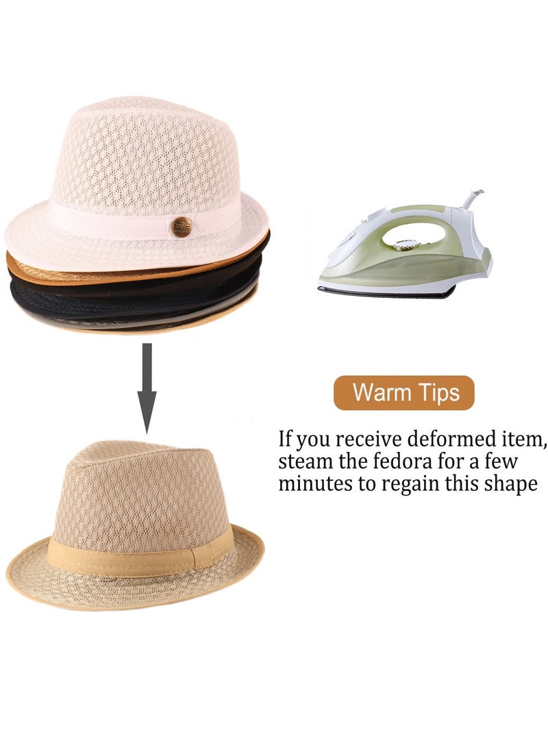 Excefore Fedora Hat For Men Women, 4 Pack Breathable Mesh Trilby Jazz Panama Fedora Hats Summer Beach Cap - Image 3