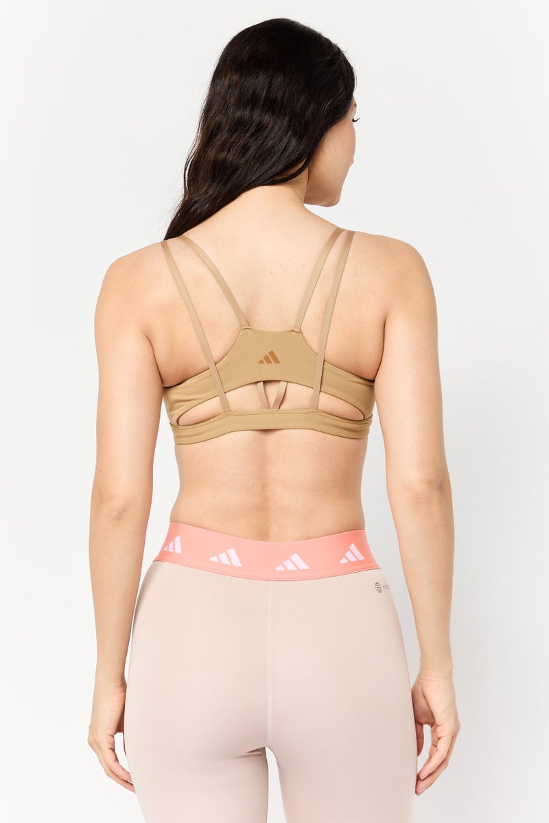 Adidas Women Solid Padded Sports Bra, Tan - Image 3