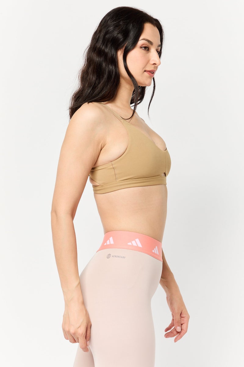 Adidas Women Solid Padded Sports Bra, Tan - Image 4