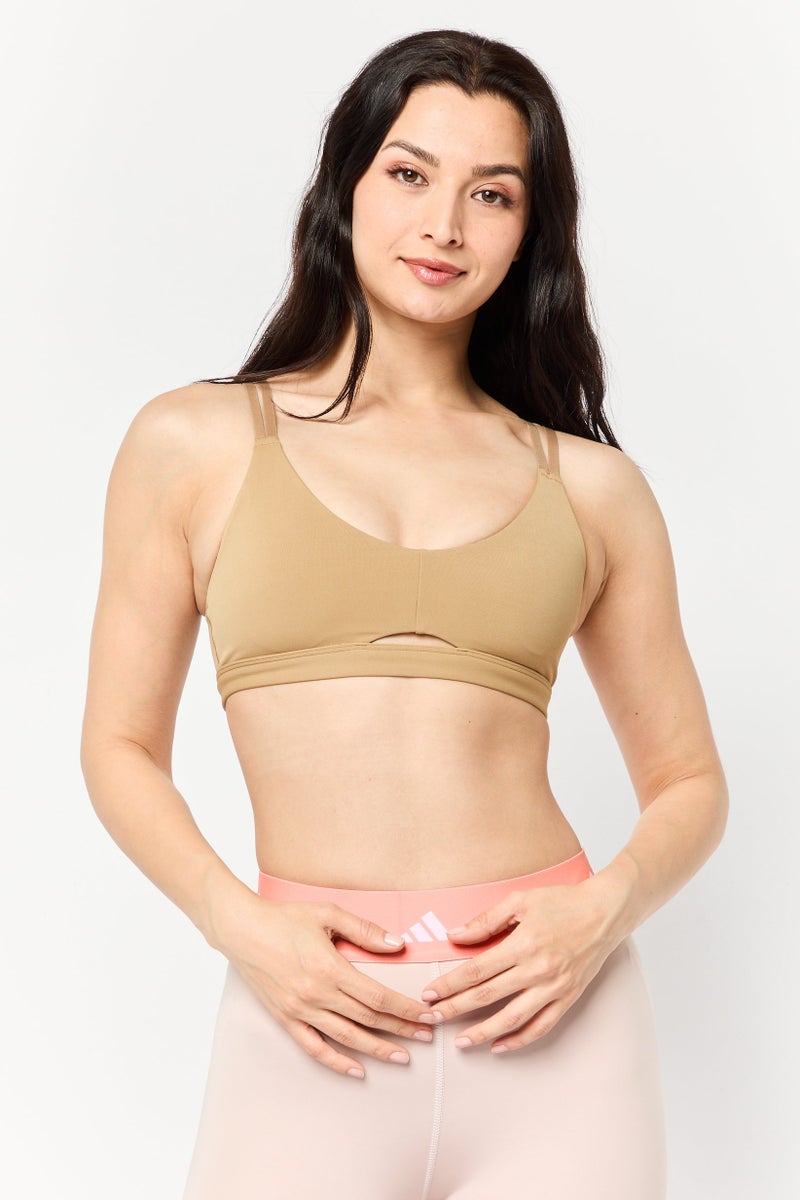 Adidas Women Solid Padded Sports Bra, Tan - Image 1