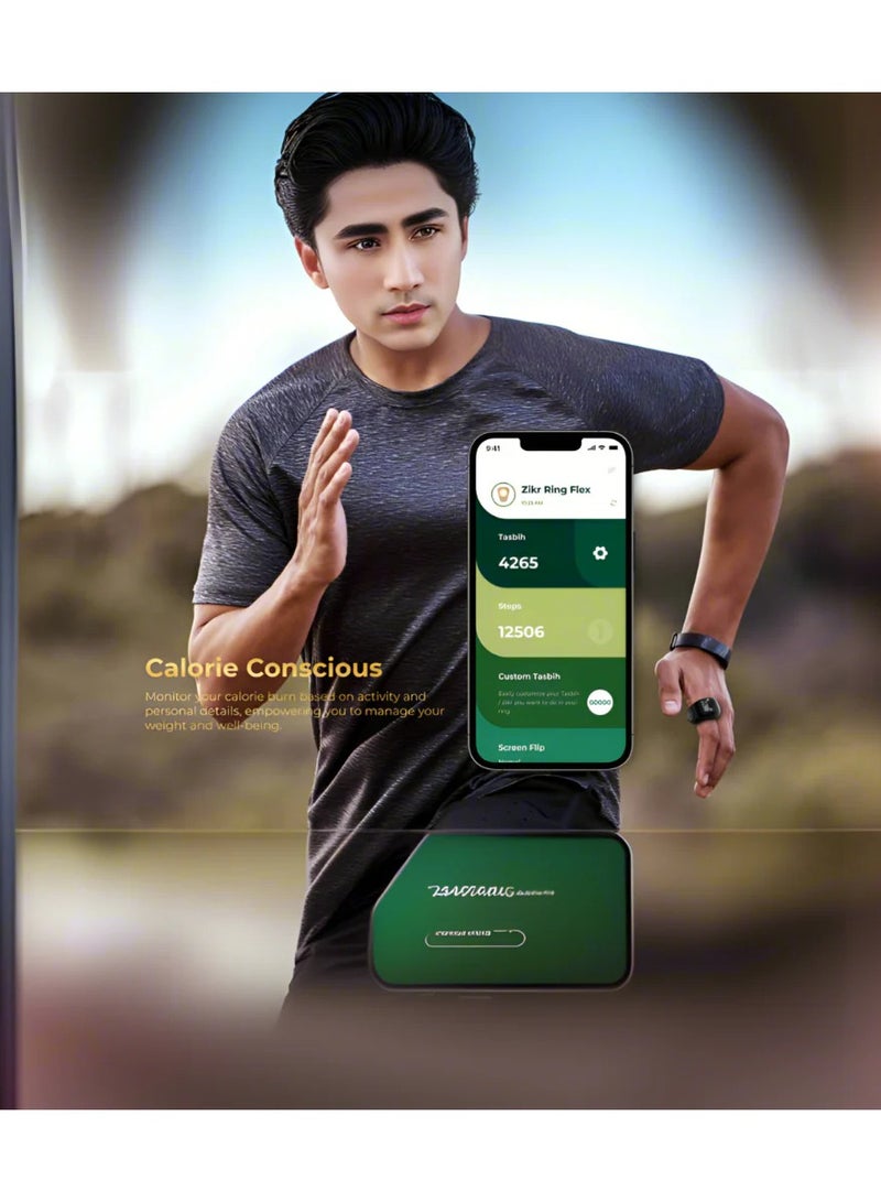 إيكيبلا حلقة التسبيح الذكية، حلقة الذكر، شاشة واسعة، بطارية احتياطية قوية، شاشة OLED، تطبيق Jood Smart Ring، يعمل بعداد التسبيح، حلقة الذكر الذكية المقاومة للماء، متوافقة مع ثلاثة أحجام (18 مم / 20 مم / 22 مم) 5 تذكير بأوقات الصلاة، عداد تسبيح ذكي باللون الأخضر - Image 4