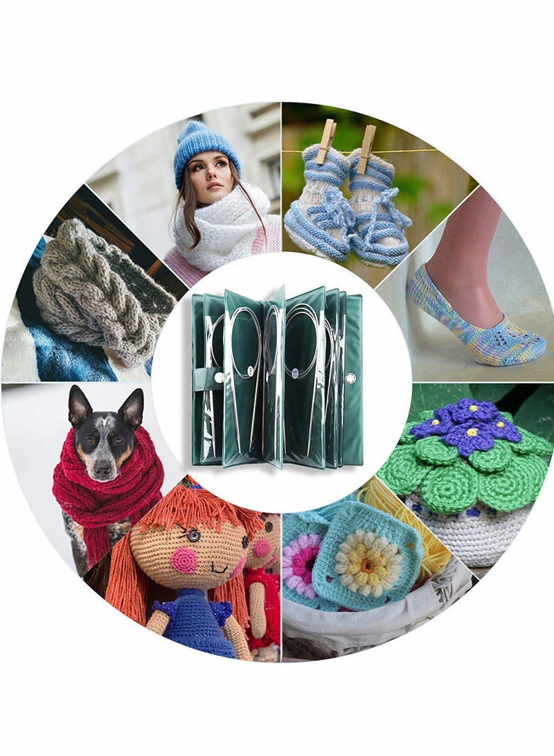 KASTWAVE Circular Knitting Needles Set, 43cm Stainless Steel Knitting Needles Size 1.5/1.75/2.0/2.25/2.5/3/3.5/4/4.5/4.7/5 mm for Any Weave DIY Lover or Beginner - Image 5