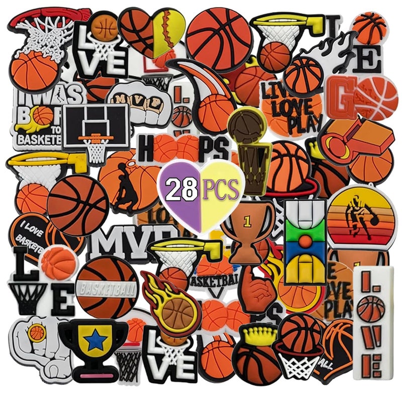 BOWNDY 28pcs Random Basketball Charms Fit for Clog Wristband Bracelet Decoration Sports Pins Accessories Charm for Men Women - Image 1