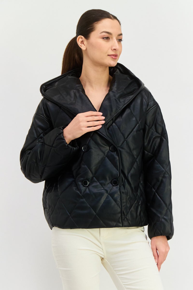 4th & Reckless Women Hooded Quilted Jacket, Black - Image 1