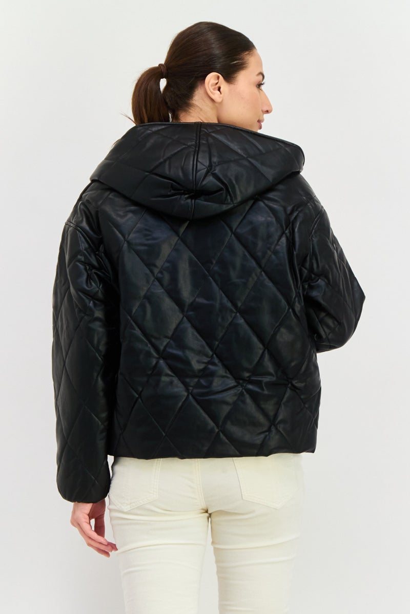 4th & Reckless Women Hooded Quilted Jacket, Black - Image 2