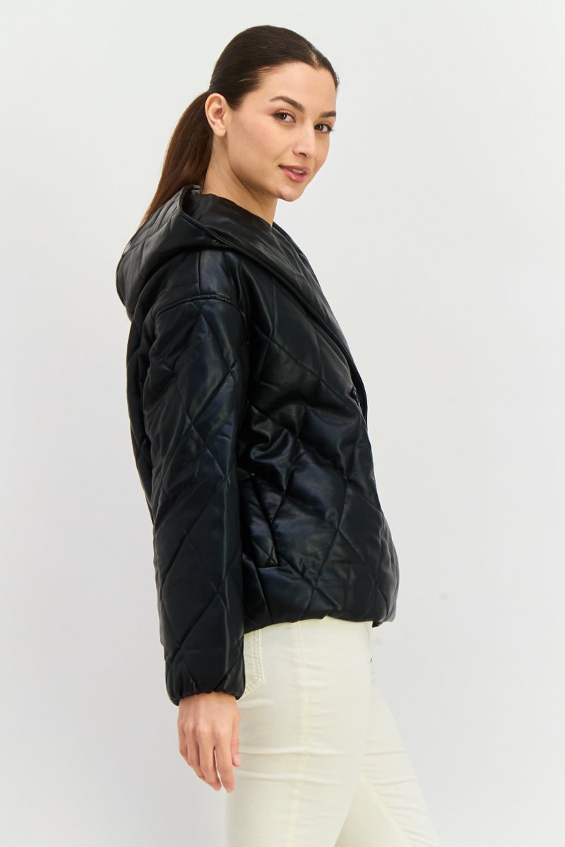 4th & Reckless Women Hooded Quilted Jacket, Black - Image 3