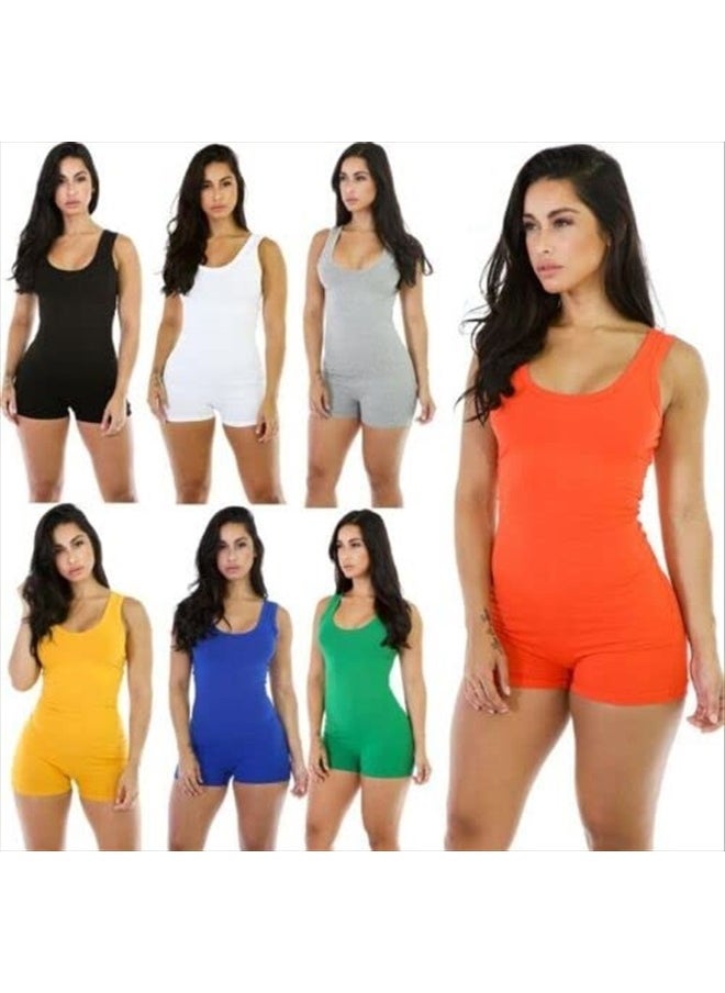 Boolavard - Short Romper Jumpsuit Leotard Sleeveless Top Women Stretch BlouseLady Bodysuit (Black, L) - Image 1