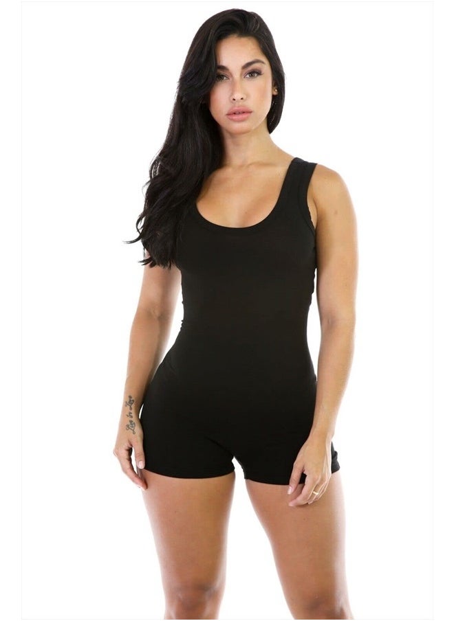 Boolavard - Short Romper Jumpsuit Leotard Sleeveless Top Women Stretch BlouseLady Bodysuit (Black, L) - Image 1