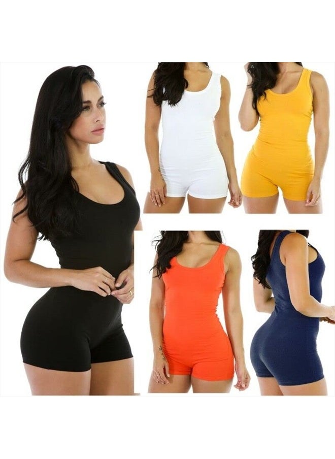Boolavard - Short Romper Jumpsuit Leotard Sleeveless Top Women Stretch BlouseLady Bodysuit (Black, L) - Image 1