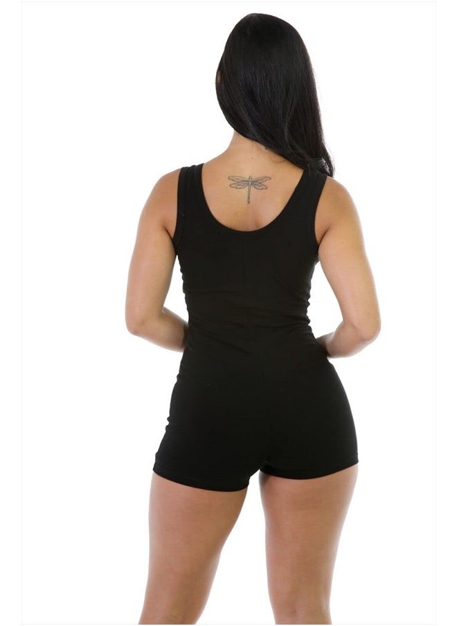 Boolavard - Short Romper Jumpsuit Leotard Sleeveless Top Women Stretch BlouseLady Bodysuit (Black, L) - Image 1