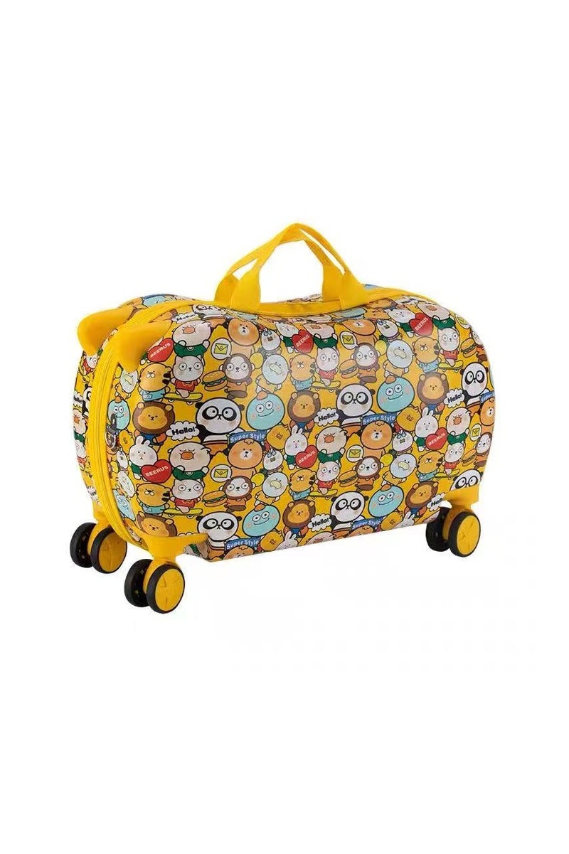20 Inch 2 in 1 Kids Ride-On Suitcase & Trolley Case - Children's Hand Luggage, Riding Luggage with Spinner Wheels, Cute Cartoon Design, Waterproof Kids Handheld Suitcase for Travel, Excursions (Yellow) - Image 1