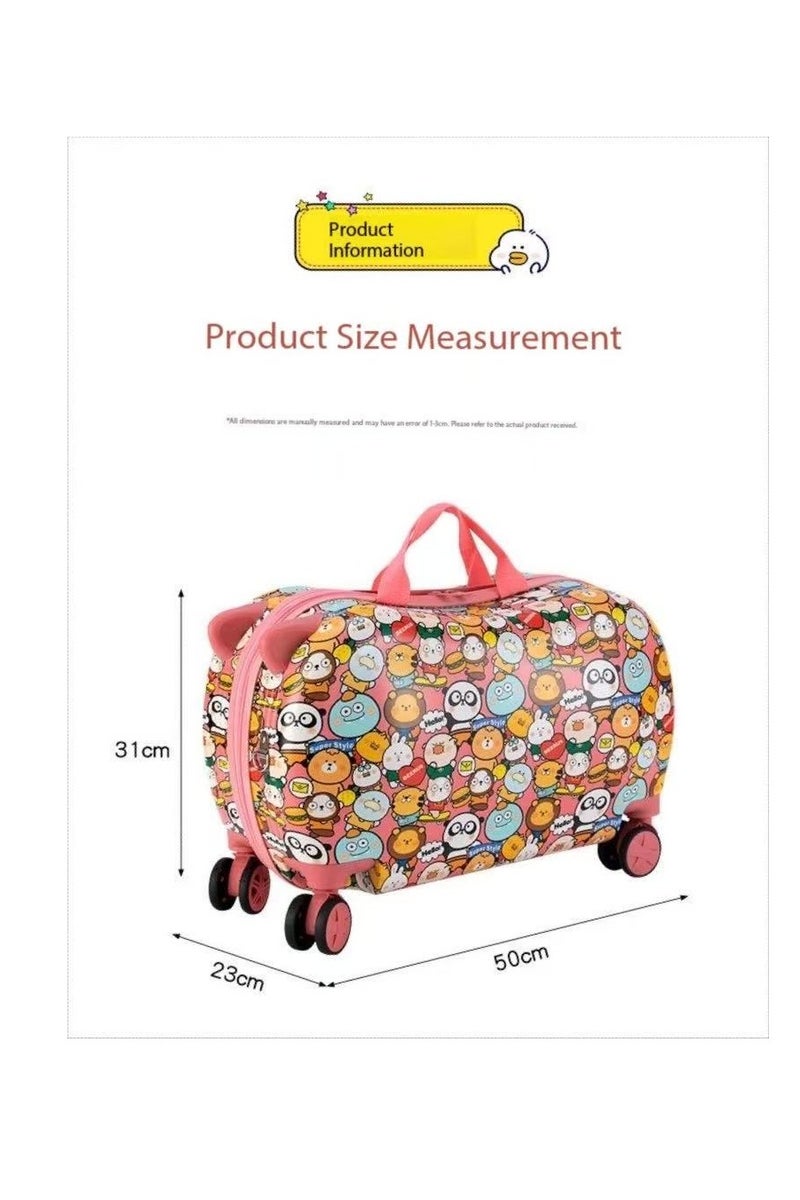 20 Inch 2 in 1 Kids Ride-On Suitcase & Trolley Case - Children's Hand Luggage, Riding Luggage with Spinner Wheels, Cute Cartoon Design, Waterproof Kids Handheld Suitcase for Travel, Excursions (Yellow) - Image 2