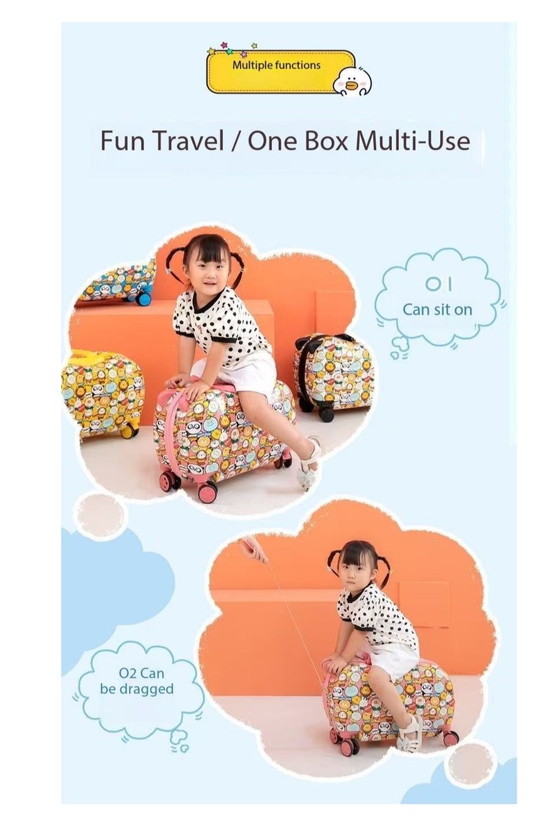 20 Inch 2 in 1 Kids Ride-On Suitcase & Trolley Case - Children's Hand Luggage, Riding Luggage with Spinner Wheels, Cute Cartoon Design, Waterproof Kids Handheld Suitcase for Travel, Excursions (Yellow) - Image 5
