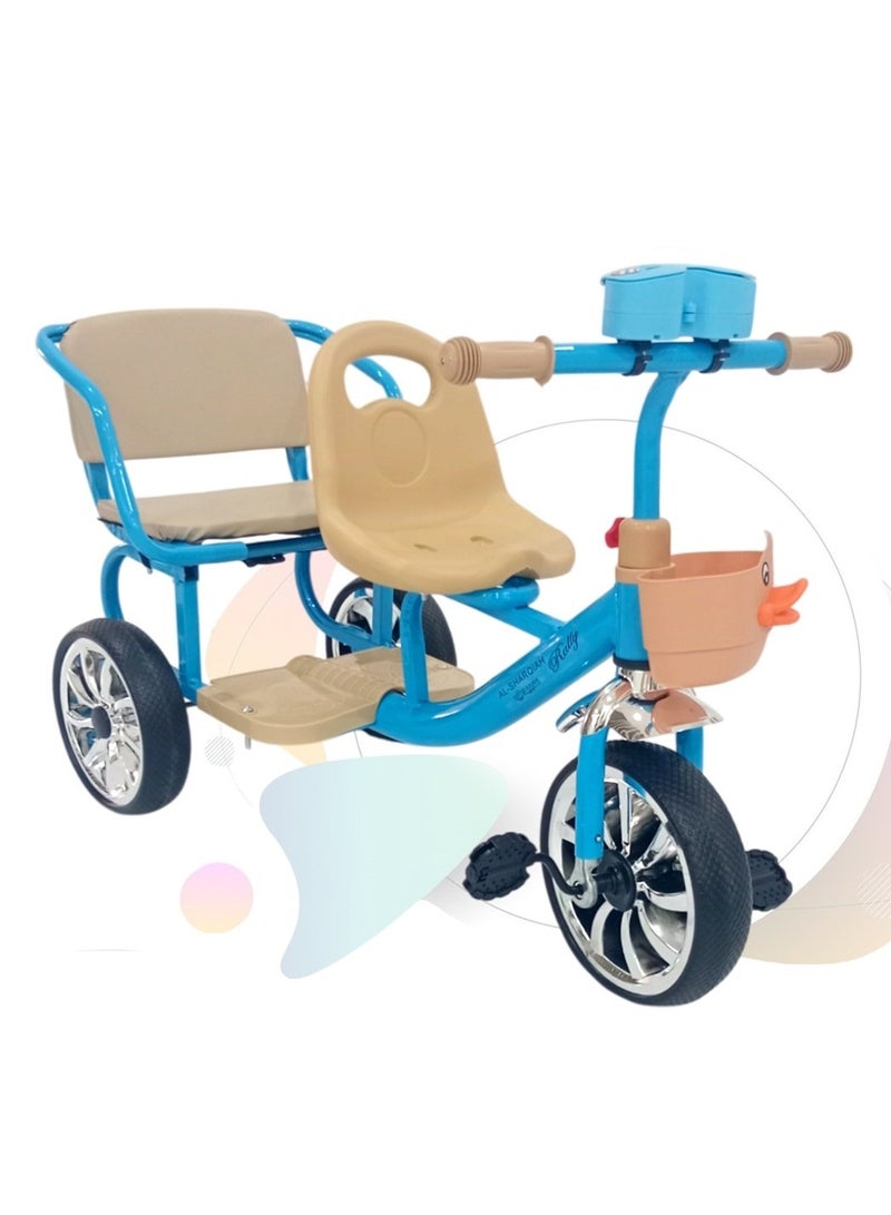 Double Seat Children Tricycle,Kids Trike Bike, Toddlers Ride-On Tricycle with Large Rear Seat