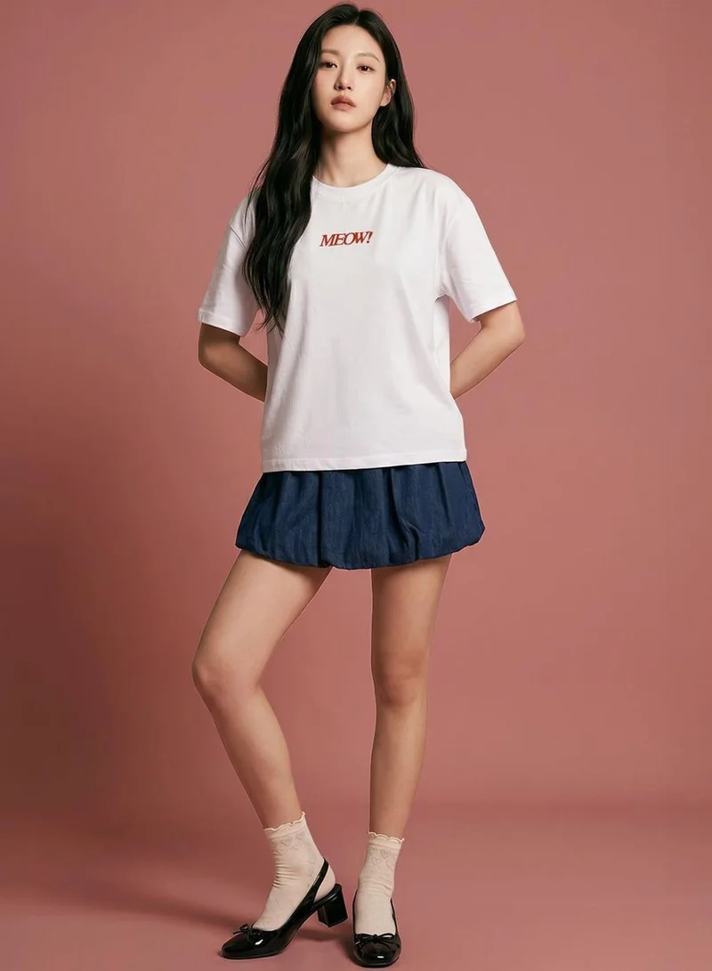 Dennis Lingo Women White 100% Cotton Printed Regular Fit T-Shirt