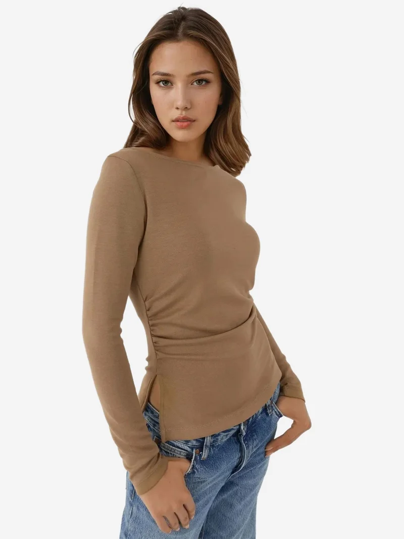 HICCUP Ruched Long Sleeve Top