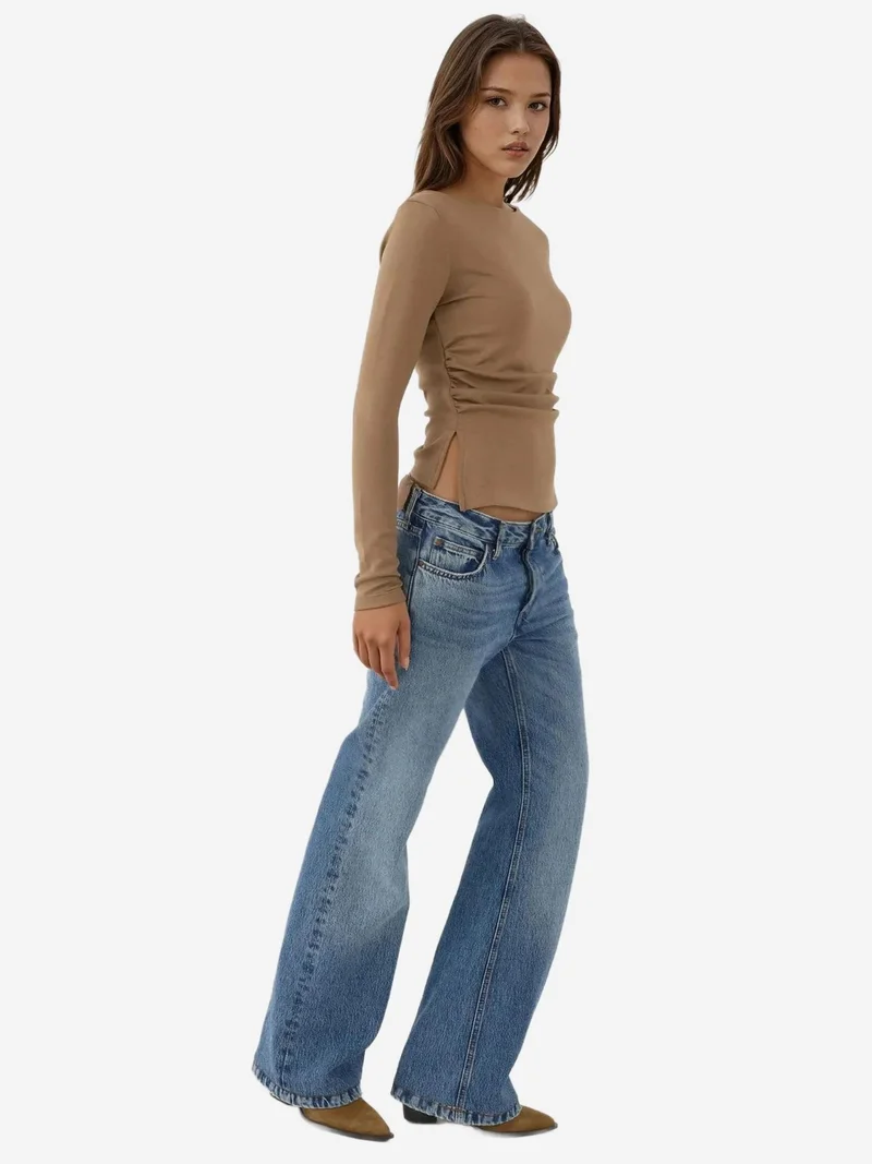 HICCUP Natural Ruched Long Sleeve Top for Women | Best Price UAE