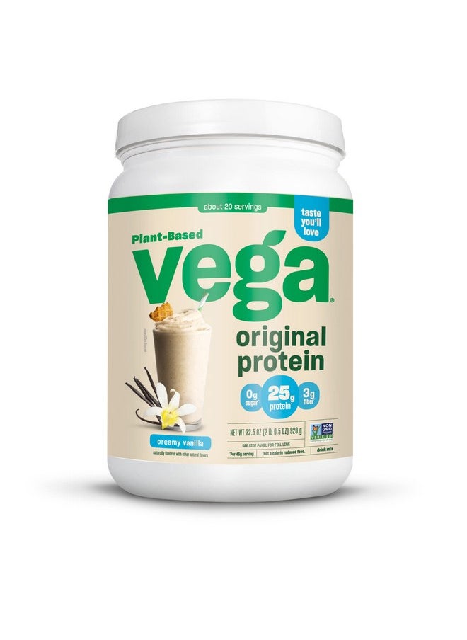 Vega Original Protein Powder, Creamy Vanilla Plant Based Protein Drink Mix For Water, Milk And Smoothies, 32.5 Oz  - Image 1