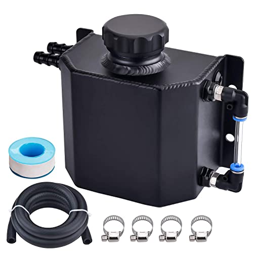 SPEEDWOW coolant overflow tank, Aluminum radiator overflow tank with Teflon tape & O-ring Gasket, 1 L Universal Reservoir Expansion Tank (BLACK) - Image 1