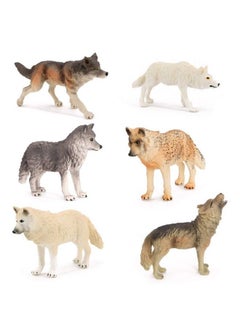 Wolf Figure Toy Forest Animal Wolf Figure, Realistic Arctic Wolf Animal Set Toy, Birthday Gift Party Cake Decorating Supplies, 6 Pack Wolf Figures