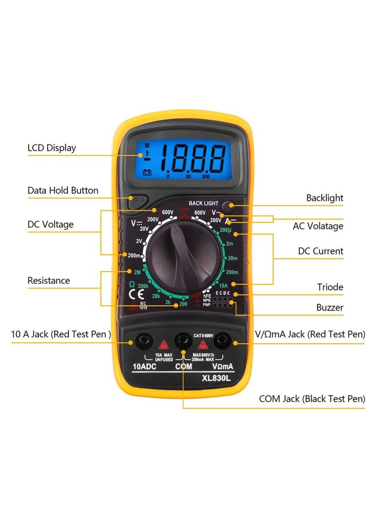 XL830L Pocket Digital Multimeter 2000 Counts Voltage Tester Home Measuring Tools Multi-Tester Test AC/DC Current/Resistance/Continuity/Frequency Backlight LCD Display/Battery  - Image 2