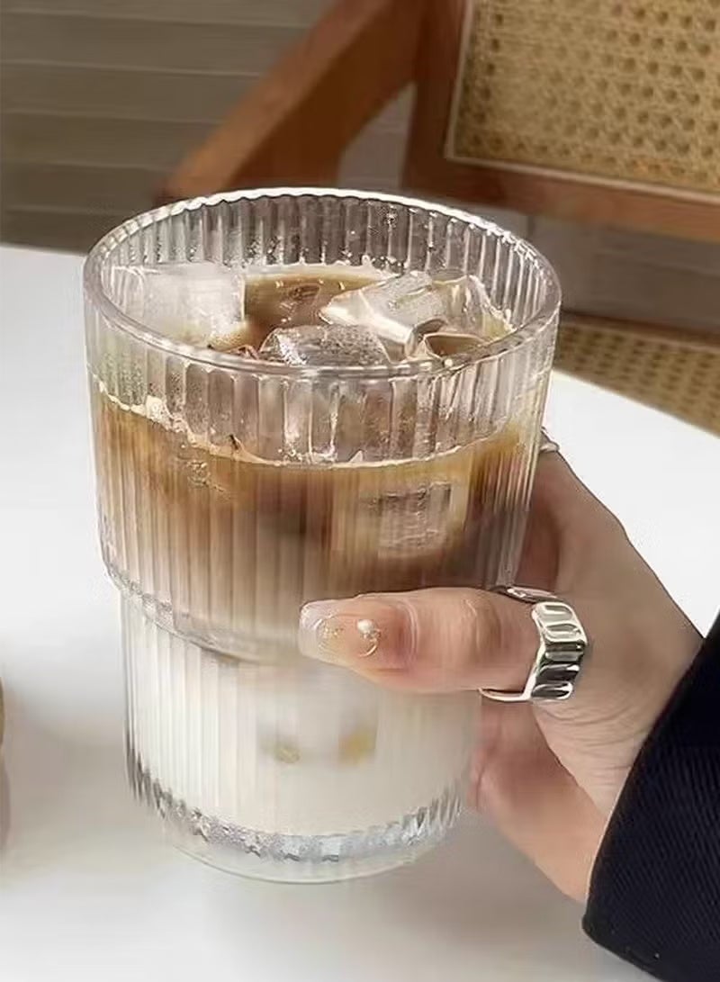 1Pack Coffee Cups Simple Vertical Stripes Water Glasses with Lids and Straws - Image 5