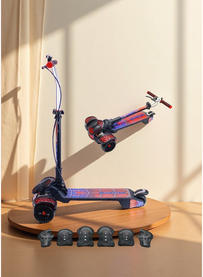 إيزي فيتشور سكوتر أطفال قابل للطي من إيزي فيوتشر مزود بفرامل خلفية LED ومقبض قابل لتعديل الارتفاع وعجلات من البولي يوريثان LED وفرامل يدوية وموسيقى - مثالي للأطفال من 3 إلى 8 سنوات، ويشمل مجموعة معدات الحماية - Image 1