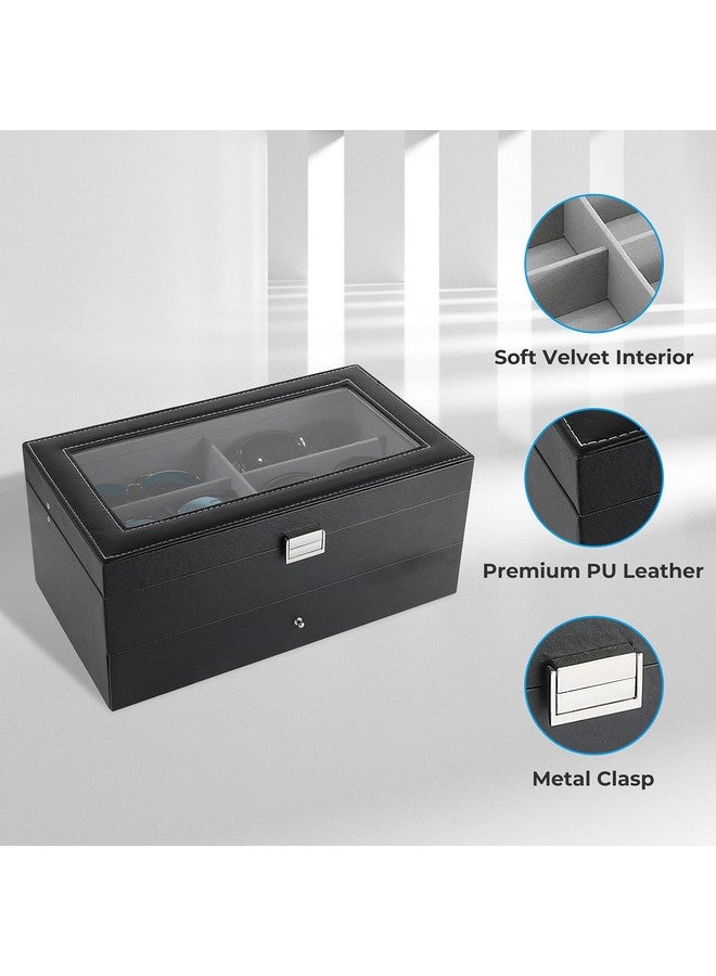 Procase Sunglass Organizer For Men 12 Slots Multiple Glasses Organizer Multi Leather Eyeglass Eyewear Display Case Black - Image 4