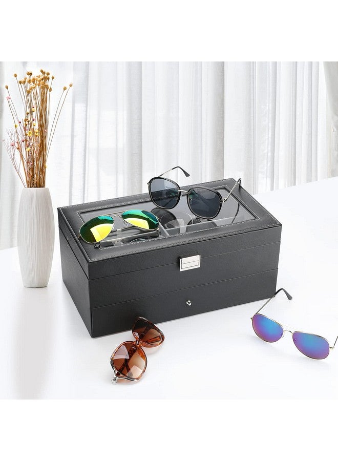 Procase Sunglass Organizer For Men 12 Slots Multiple Glasses Organizer Multi Leather Eyeglass Eyewear Display Case Black - Image 3