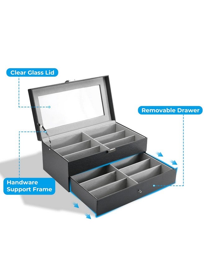 Procase Sunglass Organizer For Men 12 Slots Multiple Glasses Organizer Multi Leather Eyeglass Eyewear Display Case Black - Image 5