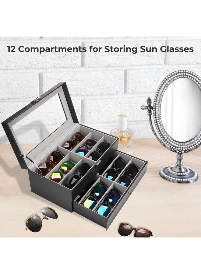 Procase Sunglass Organizer For Men 12 Slots Multiple Glasses Organizer Multi Leather Eyeglass Eyewear Display Case Black - Image 2