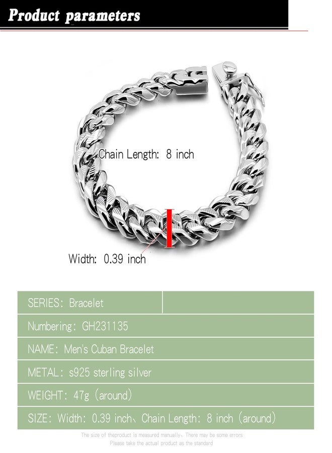 Dankadi Men 925 Sterling Silver Solid Miami Cuban Link Chain Bracelet -10MM - 12MM- Curb Cuban Bangle 7" 7.5" 8" 8.5" 9" 9.5"10" Thick Big Link Man Teen Boys Jewelry Gift, 8 inches, no gemstone - Image 3