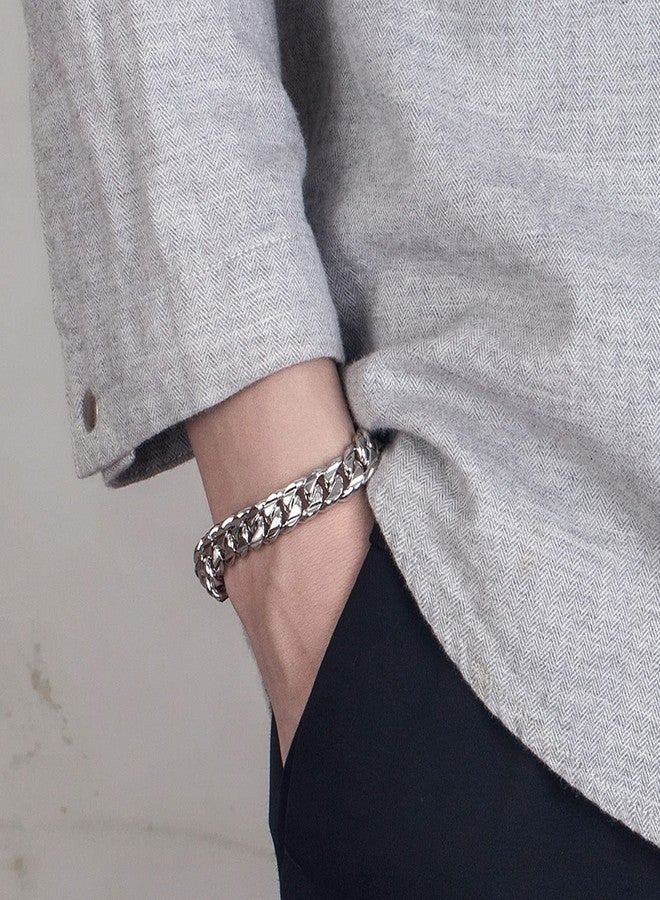 Dankadi Men 925 Sterling Silver Solid Miami Cuban Link Chain Bracelet -10MM - 12MM- Curb Cuban Bangle 7" 7.5" 8" 8.5" 9" 9.5"10" Thick Big Link Man Teen Boys Jewelry Gift, 8 inches, no gemstone - Image 4