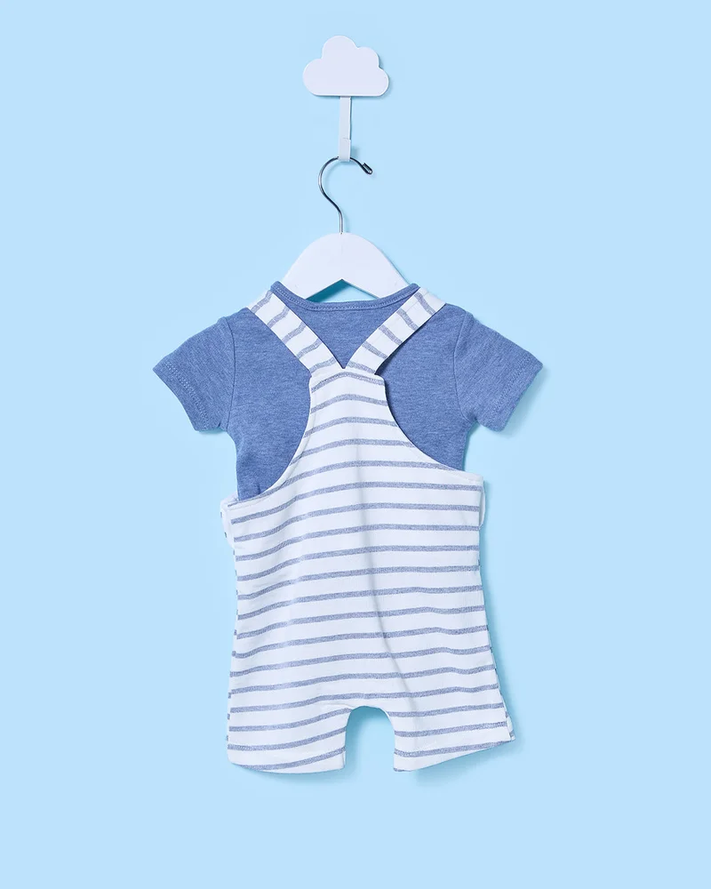 Redtag Baby Navy And Striped Dungaree Set (2 Piece)