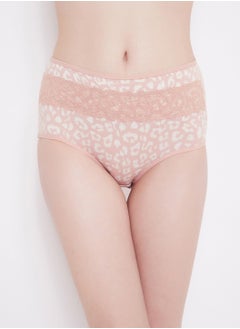 Clovia High Waist Animal Print Hipster Panty with Lace Waist in Pink- Cotton
