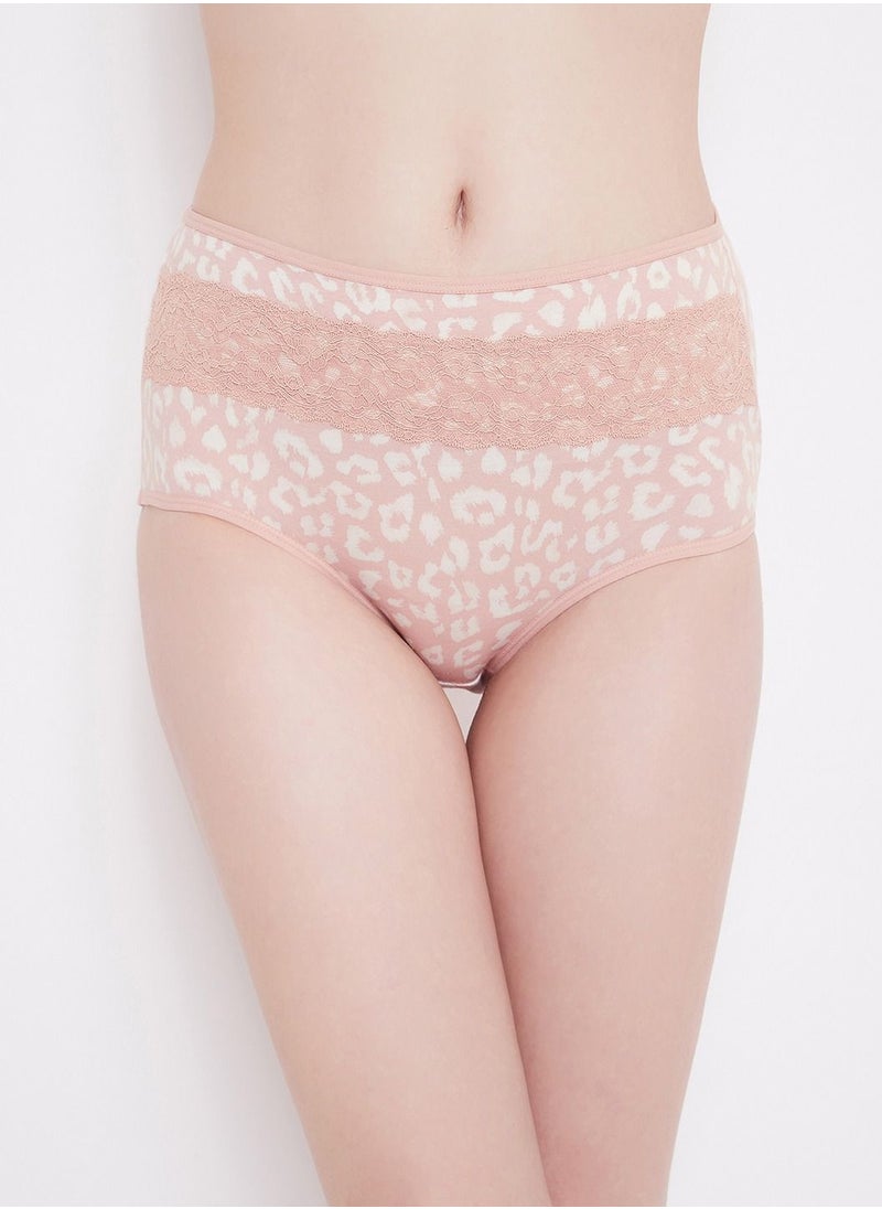 Clovia - Clovia High Waist Animal Print Hipster Panty with Lace Waist in Pink- Cotton - Image 1