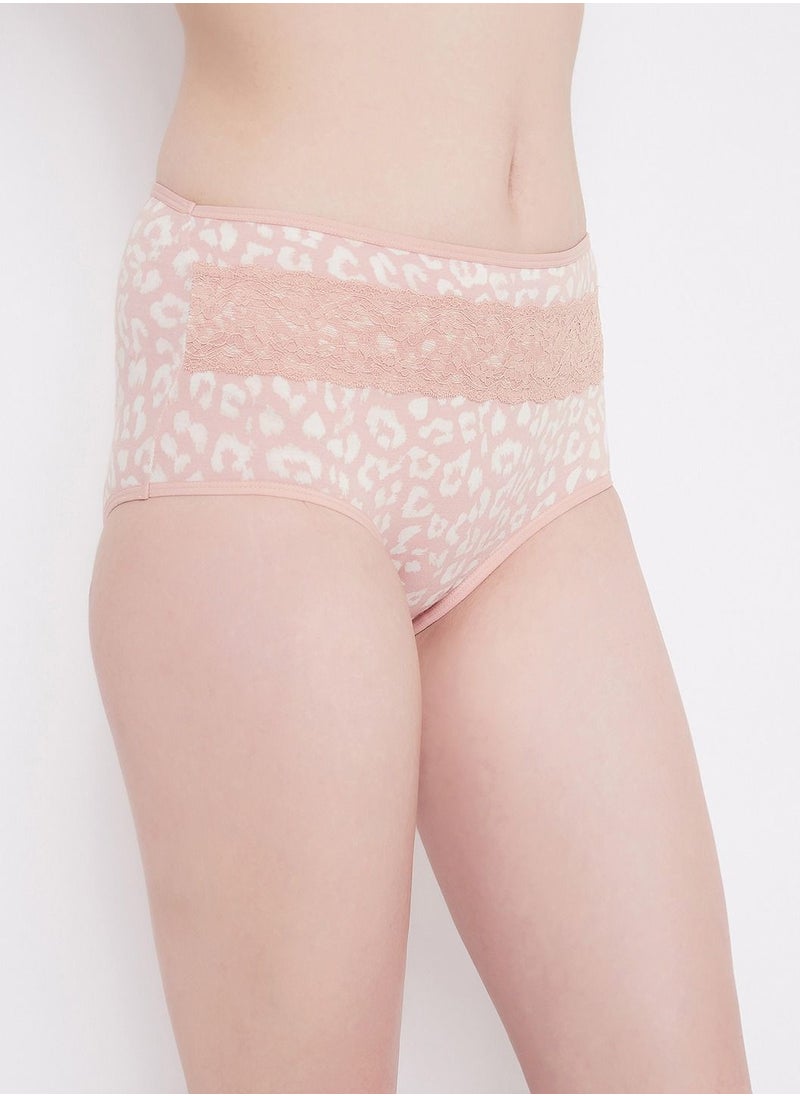 Clovia - Clovia High Waist Animal Print Hipster Panty with Lace Waist in Pink- Cotton - Image 1