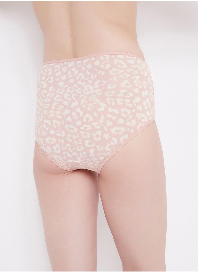 Clovia - Clovia High Waist Animal Print Hipster Panty with Lace Waist in Pink- Cotton - Image 1