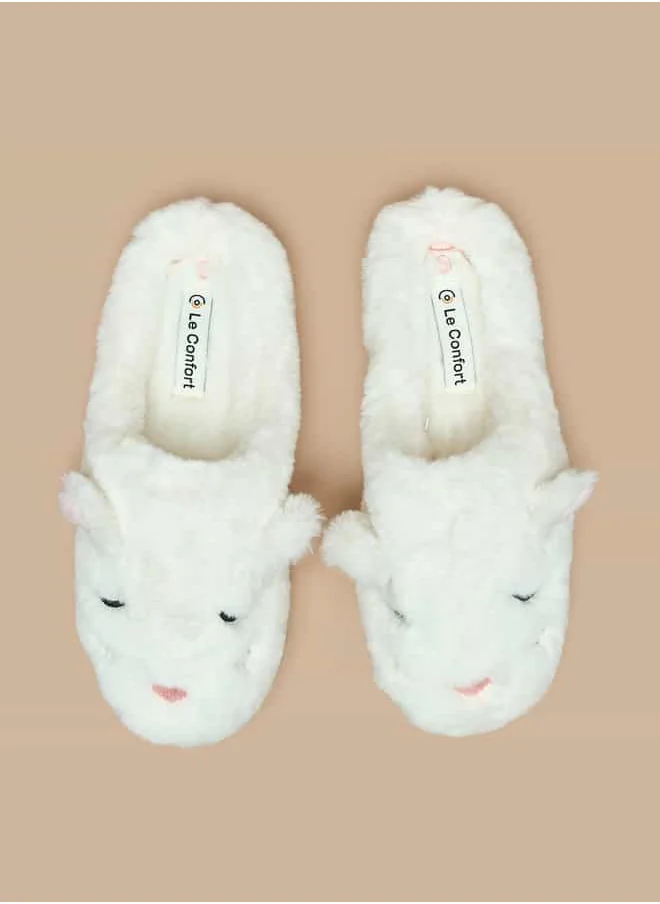 Le Confort Women Faux Fur Textured Bedroom Mules