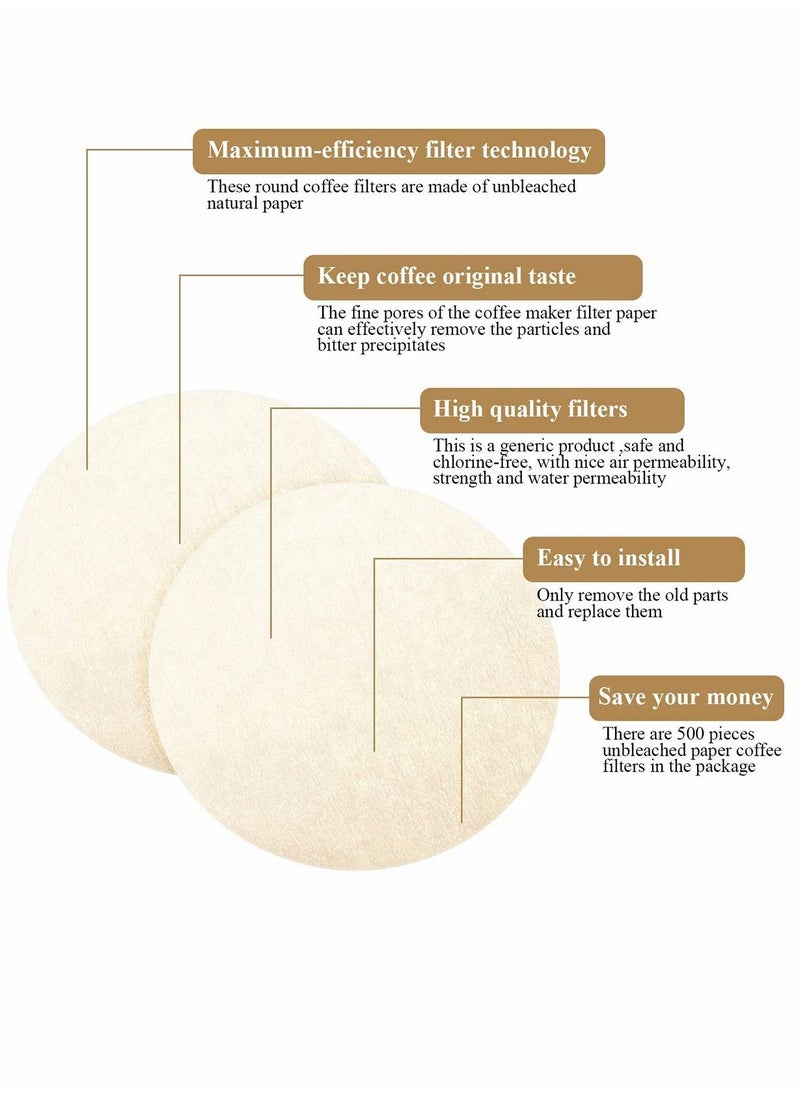 Excefore - 500 Pieces Replacement Paper Filters Paper Coffee Filter Round Natural Unbleached Paper Compatible with Coffee and Espresso Makers, Filter the Coffee Grounds More Thoroughly - Image 1