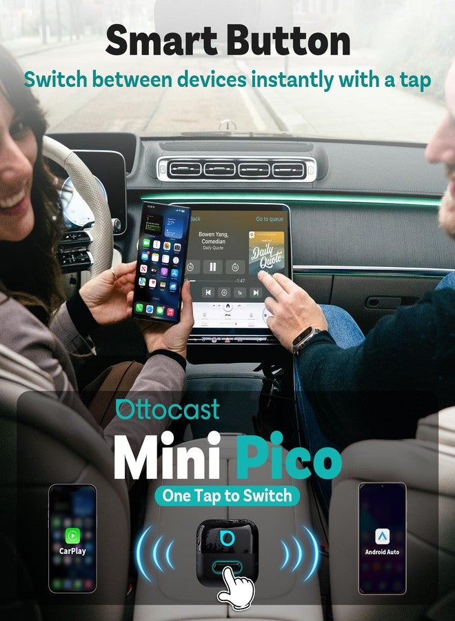أوتوكاست محول OTTOCAST Mini Pico، إصدار 2026 المُطوّر، ثنائي الوظائف لاسلكيًا يدعم CarPlay وAndroid Auto، مزود بتقنية WiFi 6 وBluetooth 5.4، مع خاصية إعادة الاتصال التلقائي، سهل الاستخدام (التوصيل والتشغيل). - Image 4