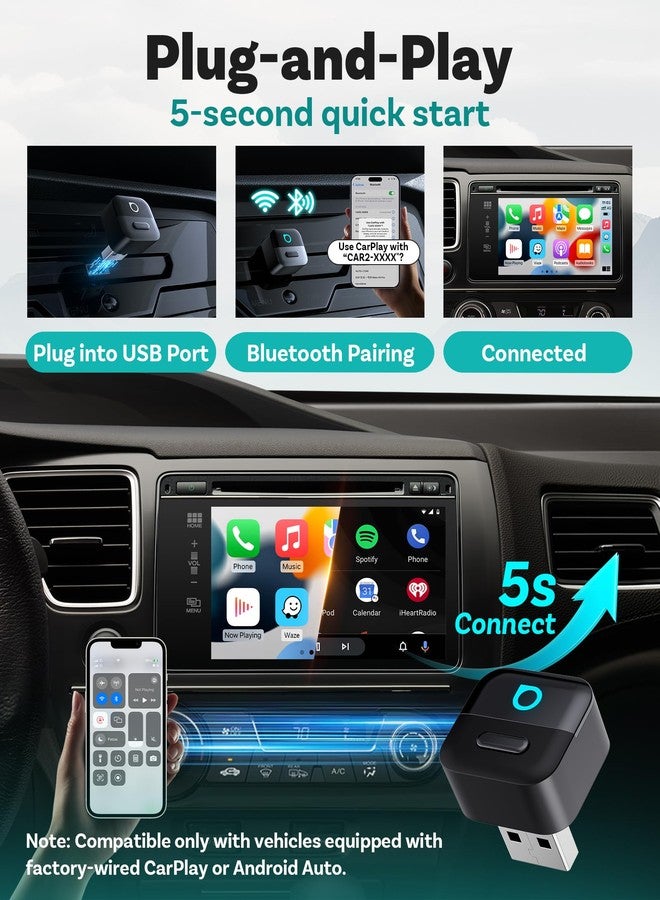 أوتوكاست محول OTTOCAST Mini Pico، إصدار 2026 المُطوّر، ثنائي الوظائف لاسلكيًا يدعم CarPlay وAndroid Auto، مزود بتقنية WiFi 6 وBluetooth 5.4، مع خاصية إعادة الاتصال التلقائي، سهل الاستخدام (التوصيل والتشغيل). - Image 3