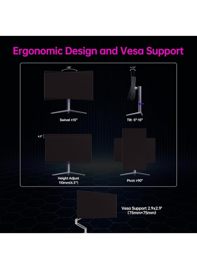 KTC 27 Inch G27P6 OLED Gaming Monitor - 240hz 0.03ms GTG, QHD(2560 * 1440P), Type-C 65WDP1.4HDMI2.0\USB-C 3.0, Built-in Speakers, 1.5M:1 Contrast Ratio, 136% sRGB, Vesa, PC Monitor for Gaming Movie Office - Image 5