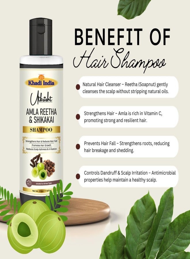 Utkrisht Khadi Amla Reetha Shikakai Hair Shampoo | Ayurvedic Herbal Cleanser for Hair Fall, Dandruff & Growth | Natural Shampoo for Men & Women - 210ml - Image 5